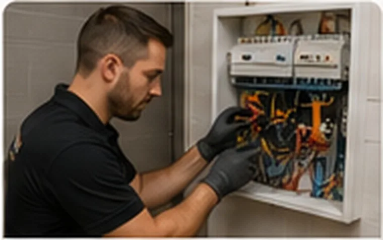 Tradesperson inspecting domestic electrical equipment