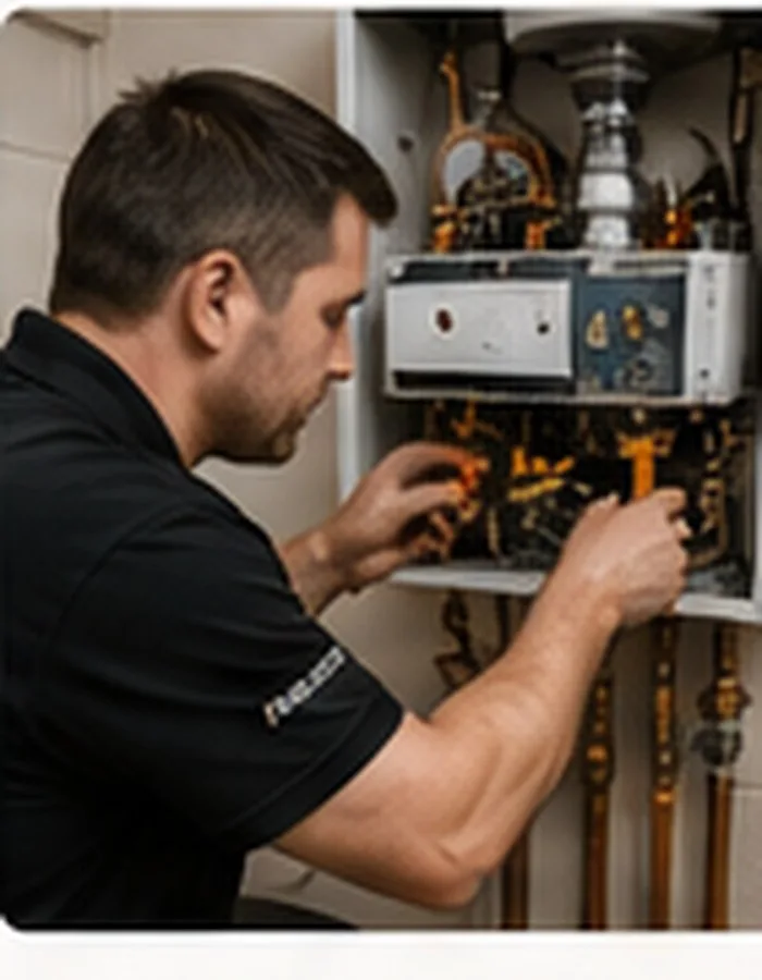 Tradesperson working on heating equipment