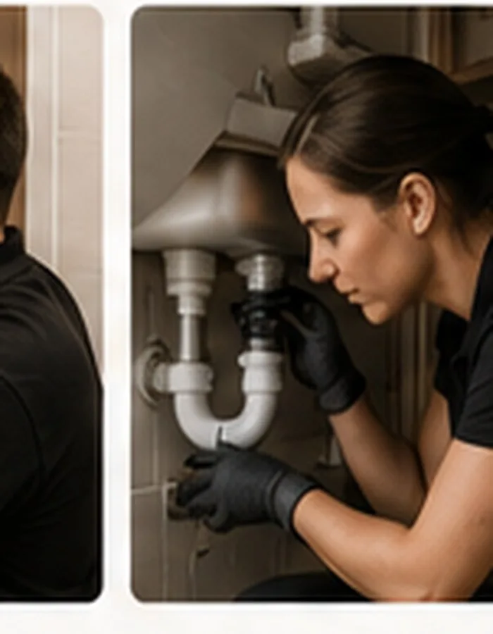 Tradesperson carrying out plumbing work